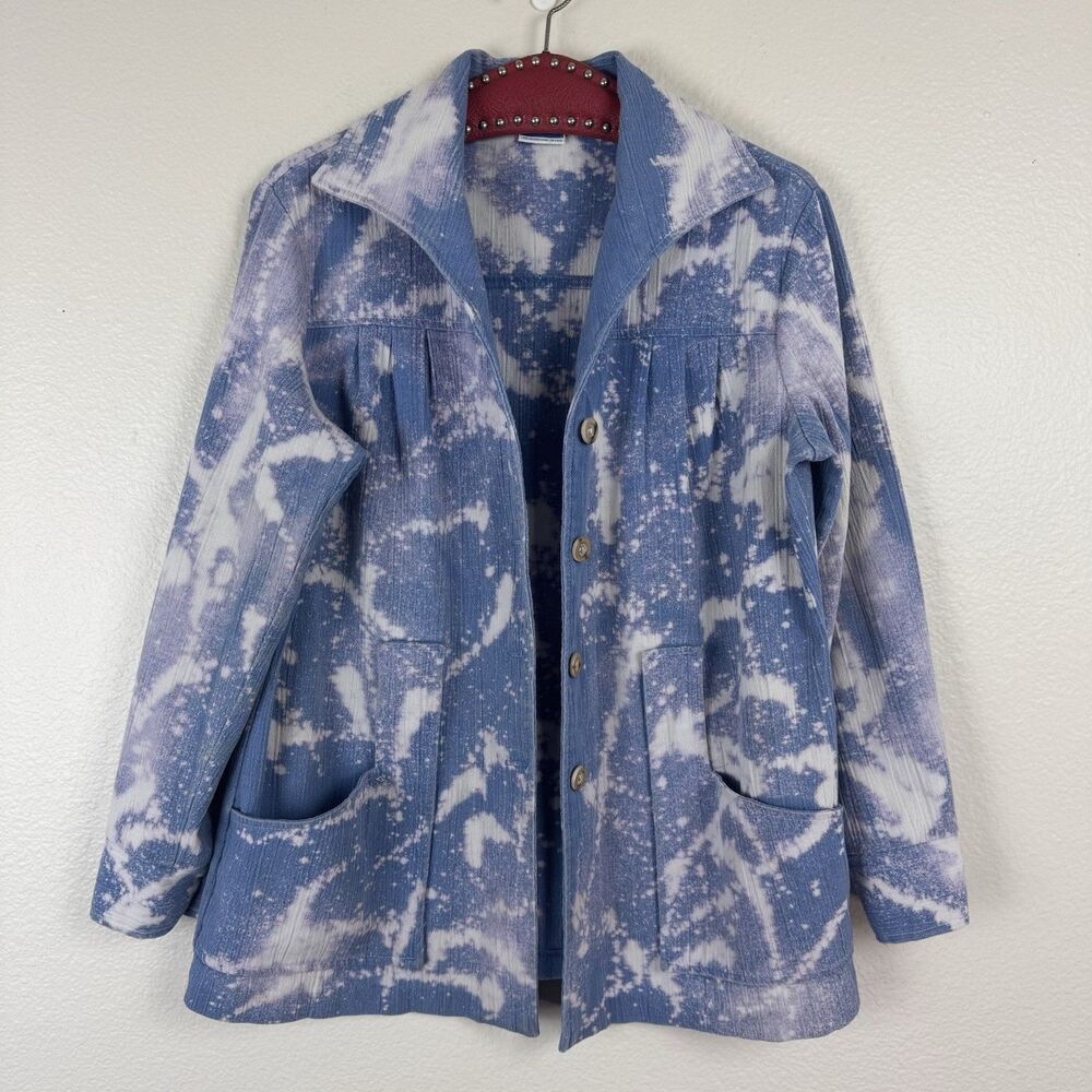 Vintage Pykettes Button Down Shacket Lightweight Jacket Bleach Dye Blue White M